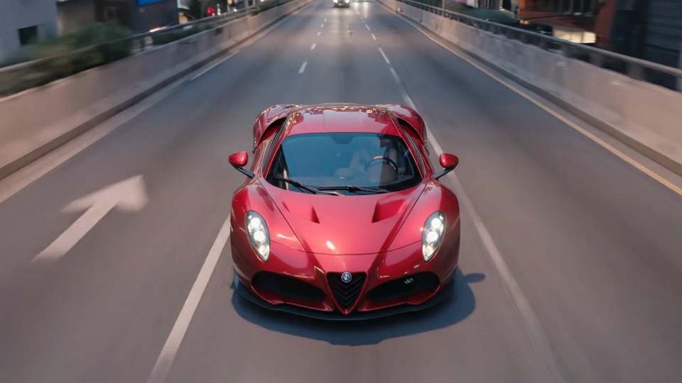 Veo 3.1 footage: a red sports car driving towards camera